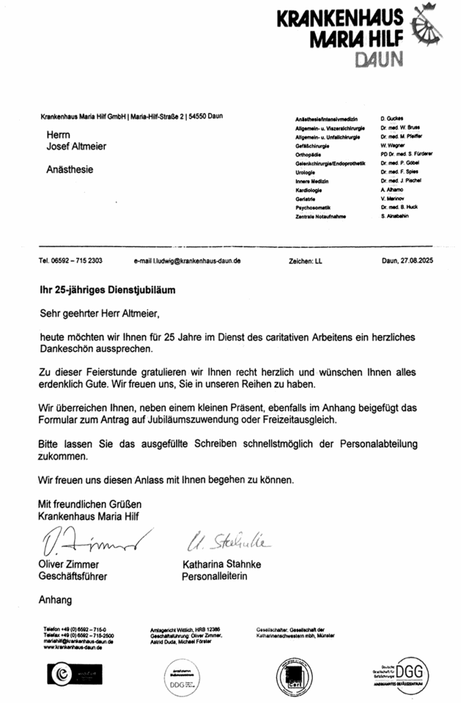 Ehrung zum 25-jährigen Dienstjubiläum, Seite 1